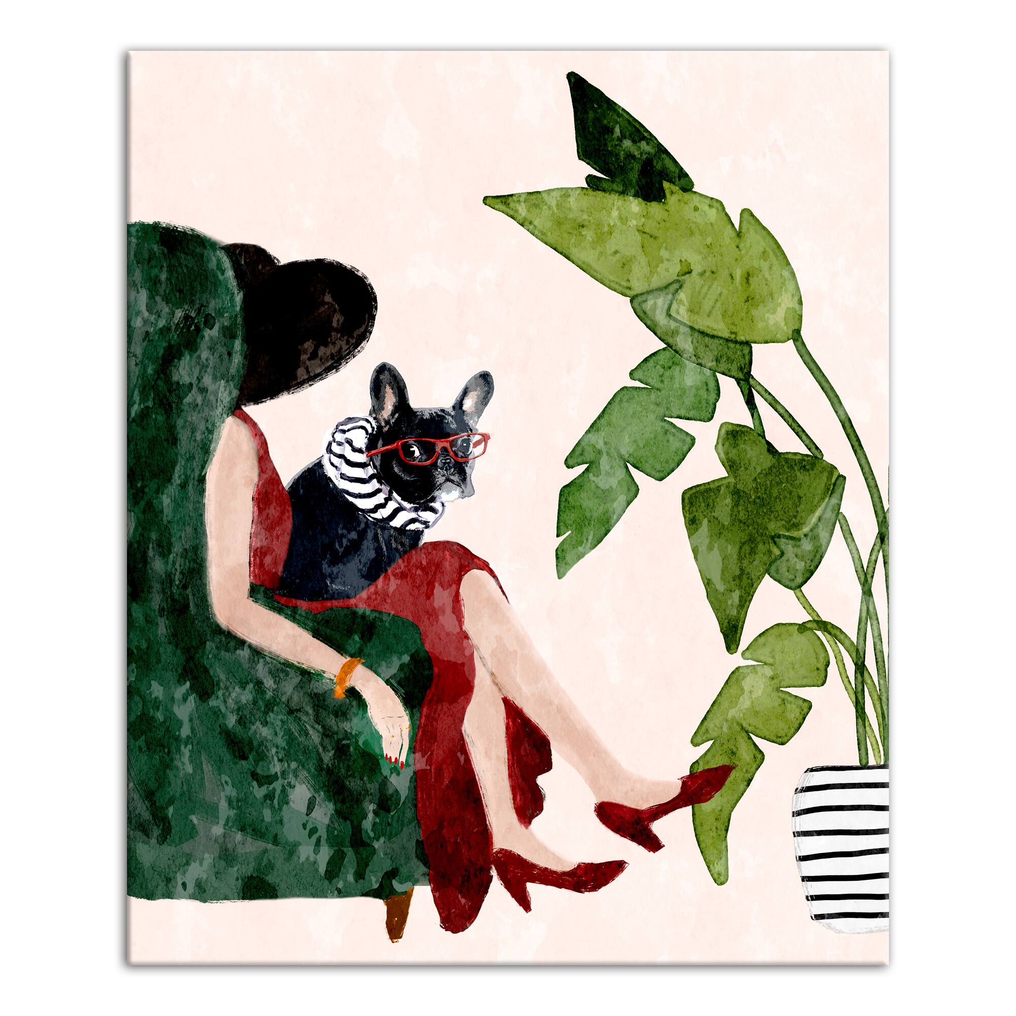 Sophisticated Dog & Woman 2 Canvas Wall Art
